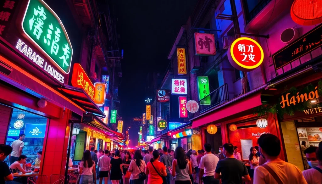 Experience 하노이밤문화 through vibrant nightlife scenes in Hanoi, showcasing bars, lounges, and lively crowds.