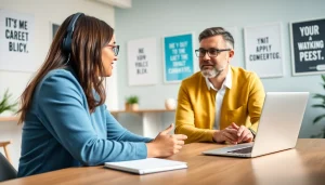 Engaging session on Career coaching Gaithersburg, MD between a coach and client in an inviting office.