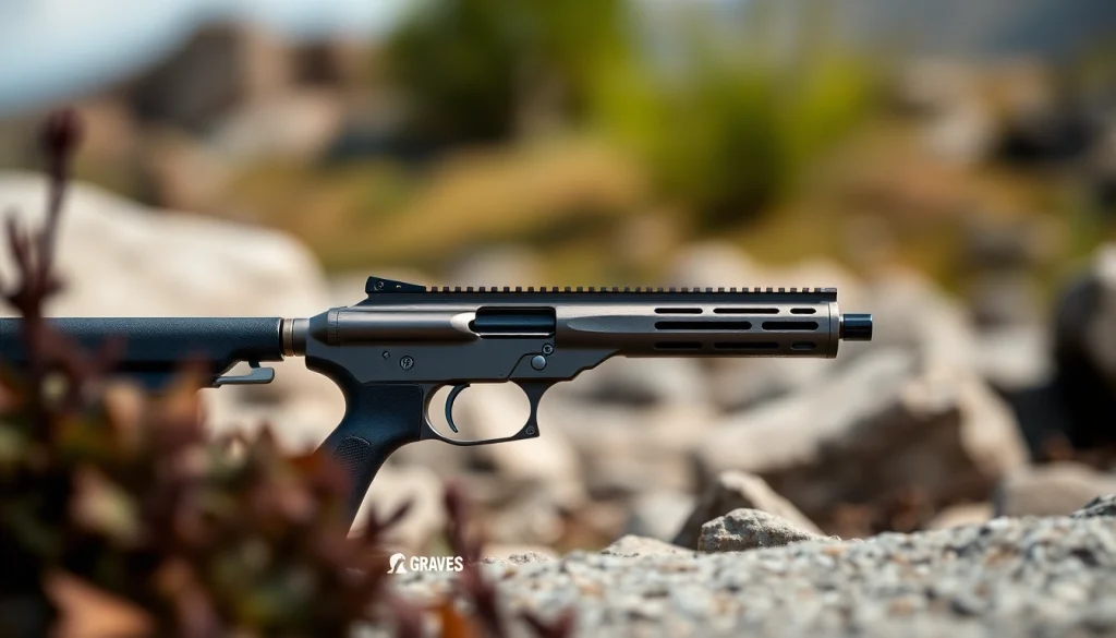 Showcase of the graves alamo 15 trigger in a natural rugged setting highlighting its precision design.