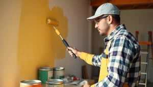 Building Painters applying vibrant color on a wall, showcasing professionalism and quality.