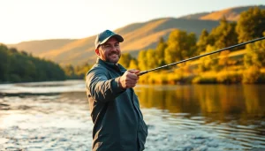 Cast the Best fly fishing rods in a serene river landscape, showcasing skill and nature