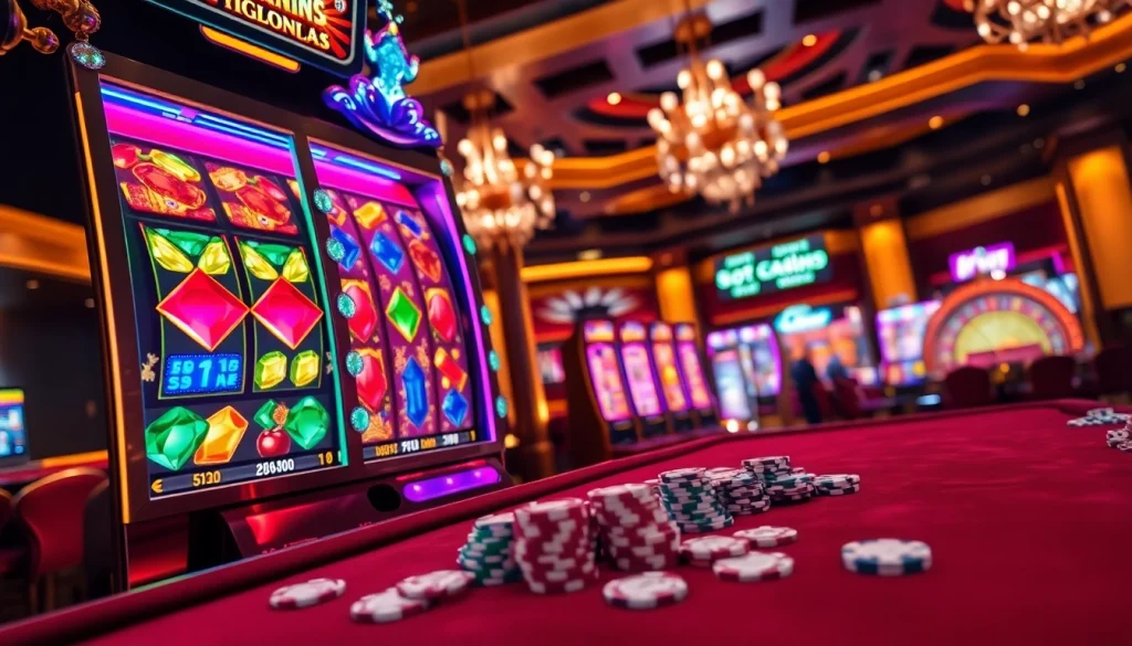 Experience thrills at a luxurious casino slot depo 5rb machine with vibrant lights and excitement.
