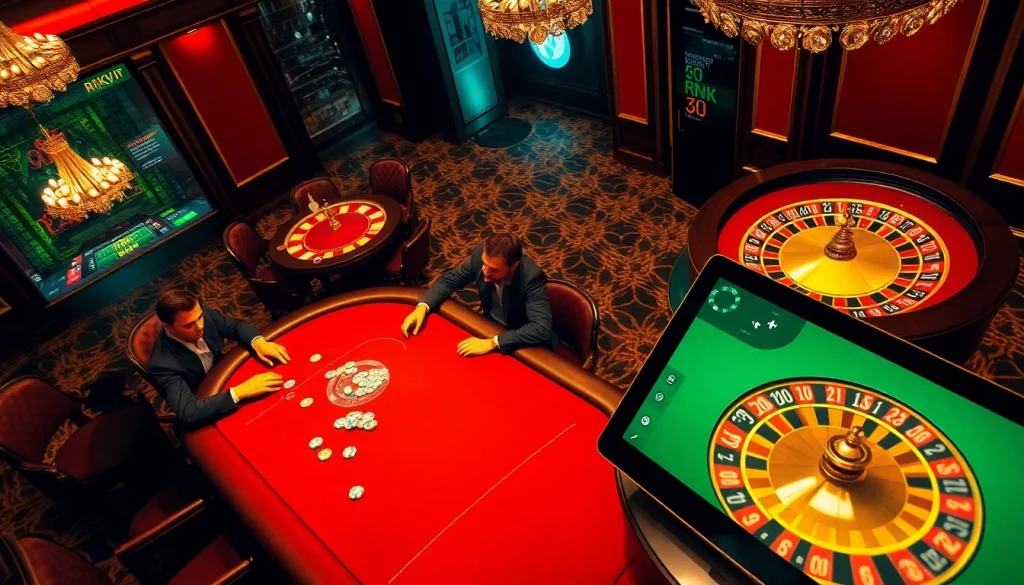 Players enjoy poker and roulette in a luxurious setting on rikvip platform.