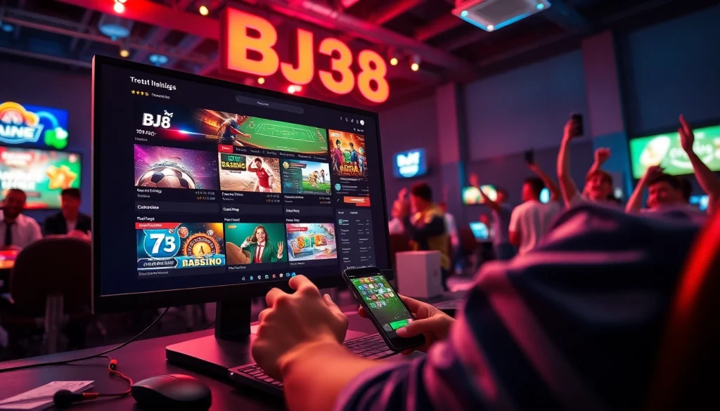 BJ38 online gaming platform showcasing exciting cockfighting and casino games.