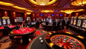 RR88 players enjoying a luxury casino experience at vibrant poker and roulette tables.