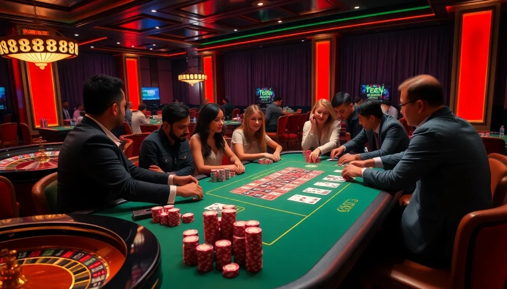 Gambling scene with intense poker players and casino elements featuring 88t, showcasing excitement.