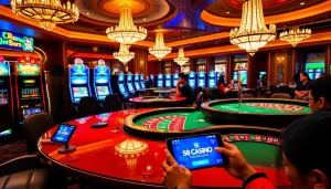 S8 Casino players enjoying vibrant slot machines in a luxurious gaming atmosphere.