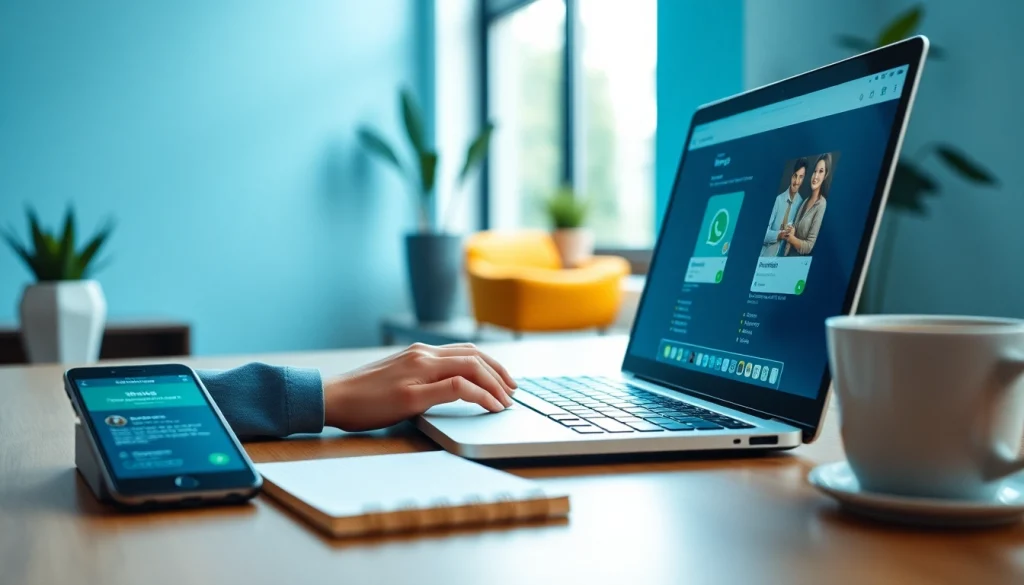 在现代工作空间的笔记本电脑上体验 WhatsApp Web 的界面，提升沟通效率。