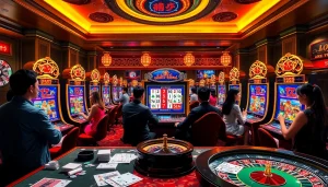 Engaged players enjoying the thrilling slot demo mahjong experience at a vibrant casino.