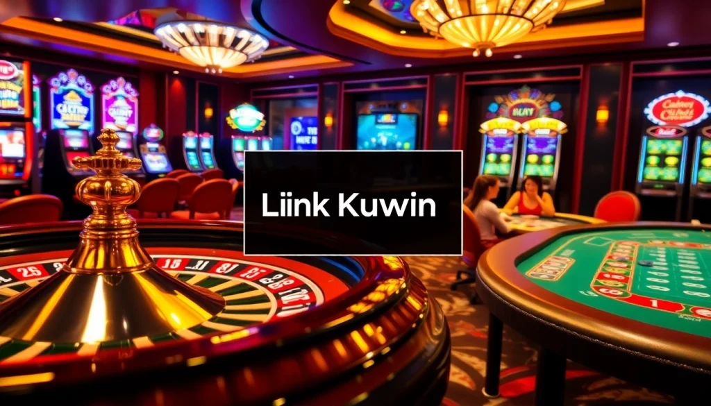 Engaging players with the Link Kuwin experience at an upscale casino featuring poker tables and vibrant slot machines.