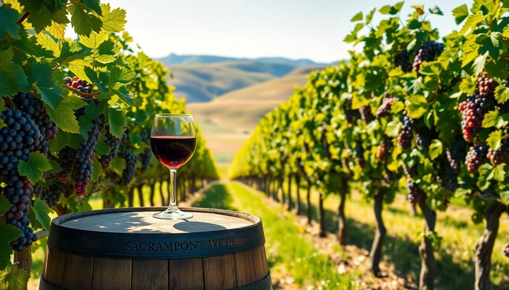 Taste fine wines in Sacramento Wineries amidst lush grapevines and rolling hills.