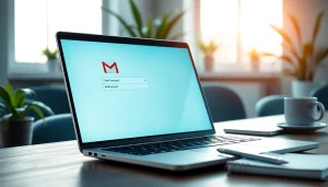 Generate secure gmail temp mail addresses displayed on a modern laptop in a bright digital workspace.