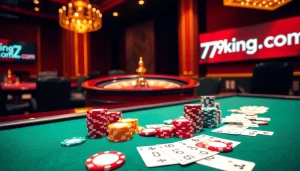 Engaging poker game at a casino table inspired by 79king com, capturing high stakes action.