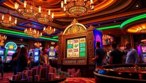 Players engage with the Olympus 1000 slot machine in a vibrant casino environment filled with excitement.
