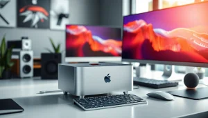 Descubre el Mac Mini M2 en un entorno moderno y minimalista, resaltando su diseño elegante.
