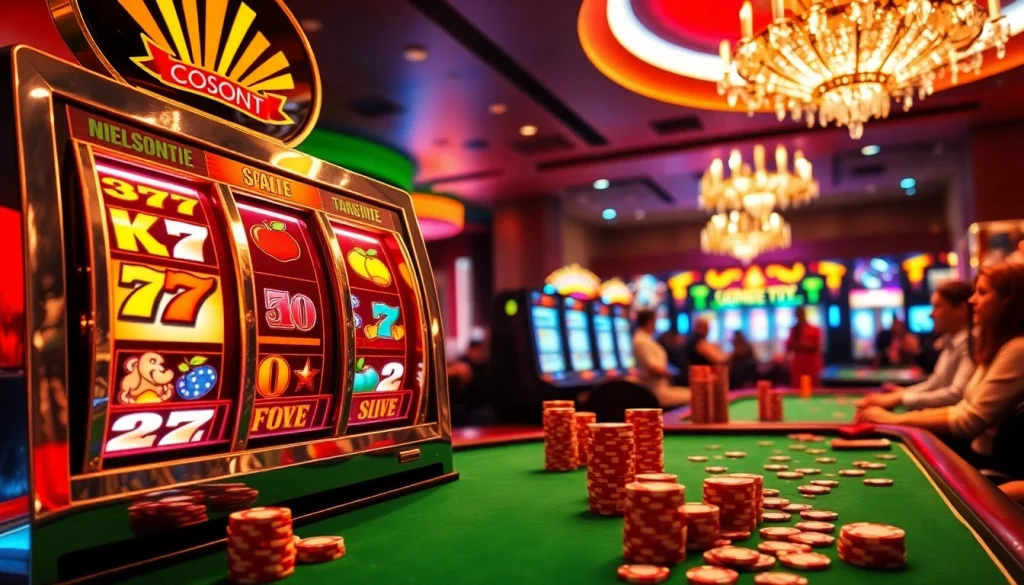 Experience the excitement of slot777 with vibrant slot machines and bustling casino ambiance.