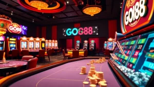 Players enjoying exhilarating online gaming experiences at GO88 casino with vibrant tables and slot machines.
