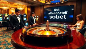 Engaging casino scene featuring link alternatif sbobet promotional elements in an elegant setting.