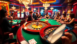 Players enjoying high-stakes poker at https:/sc88.bz/, featuring vibrant casino elements.