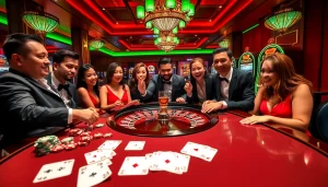 Real-time updates on kết quả bóng đá with gamblers enjoying a lively casino atmosphere.