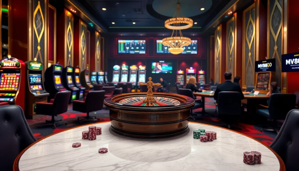 Players engaging in a thrilling game at MV88's casino tables, showcasing excitement and vibrant atmosphere.