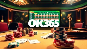 Experience the thrill of betting at OK365 with an elegant casino setup featuring poker and roulette.