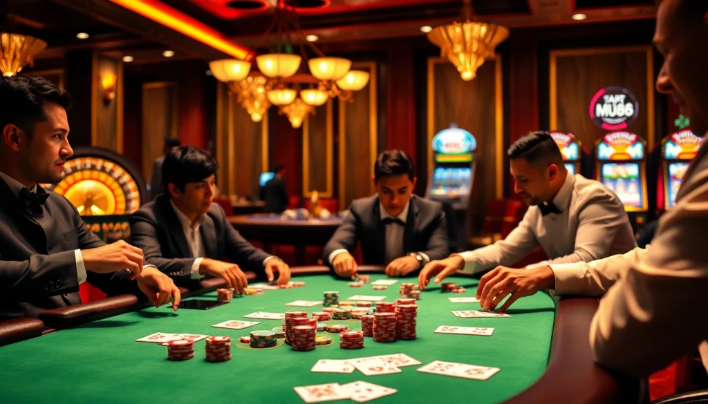 Experience a thrilling poker game at mv88 casino with vibrant chips and immersive gameplay.