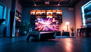 PS5 Pro game reviews featuring a modern gaming setup with sleek designs and vivid screen experiences.