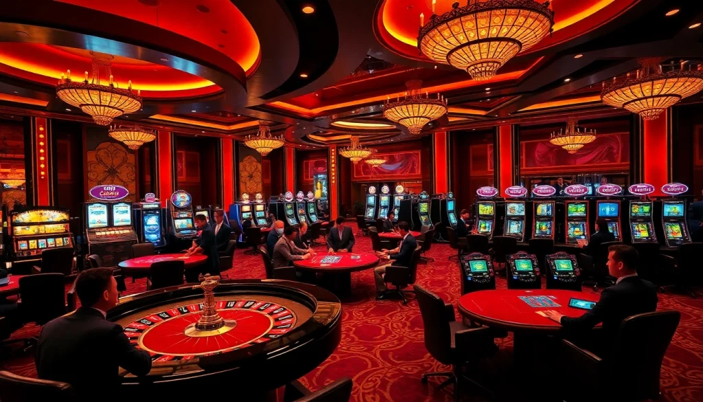 Experience the excitement of trang chủ fly88 with vibrant casino games and players engaging in thrilling bets.