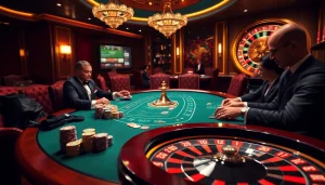 Experience the thrilling atmosphere of a casino at https://www.bdtk66.blog/ with poker players competing at a vibrant table.