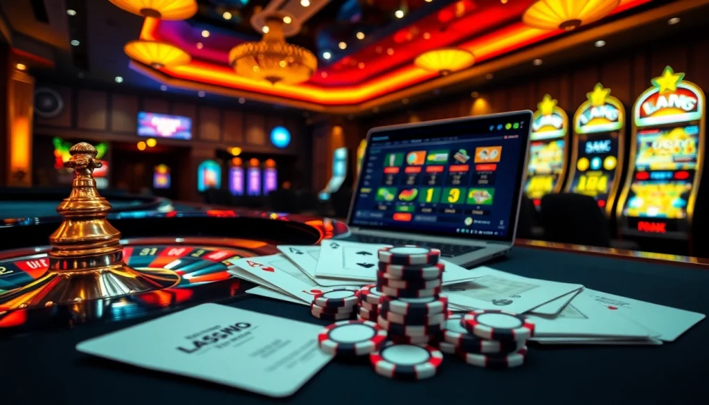 Experience the thrill of online gambling at https://lc88.jpn.com/ with dynamic casino visuals showcasing roulette and poker.