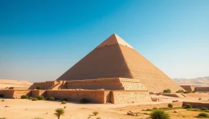 Discover the Great Pyramid of Giza at https://piraminds.com/, showcasing its majestic structure and surrounding desert.