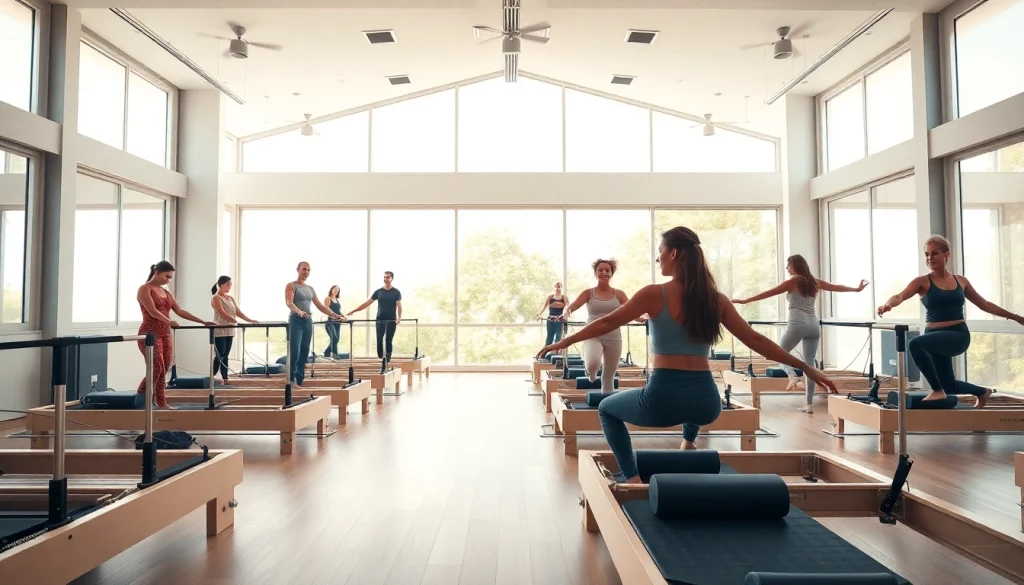 静かなスタジオでウェルネスのための ピラティス おすすめ テクニックを紹介する熱心なピラティス実践者たちの様子。
