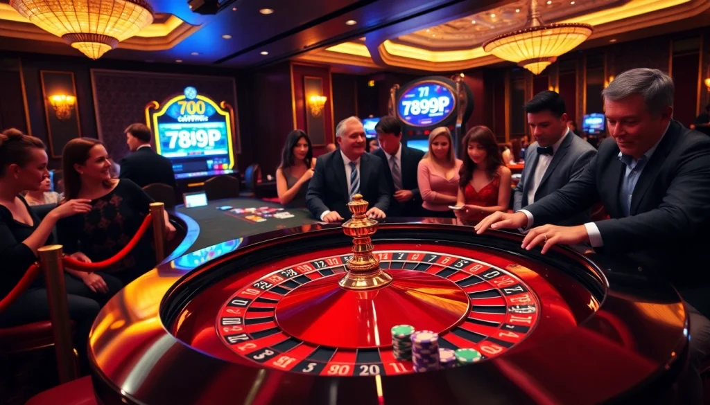 Experience excitement at the 789PP casino with a lively roulette table and vibrant players.