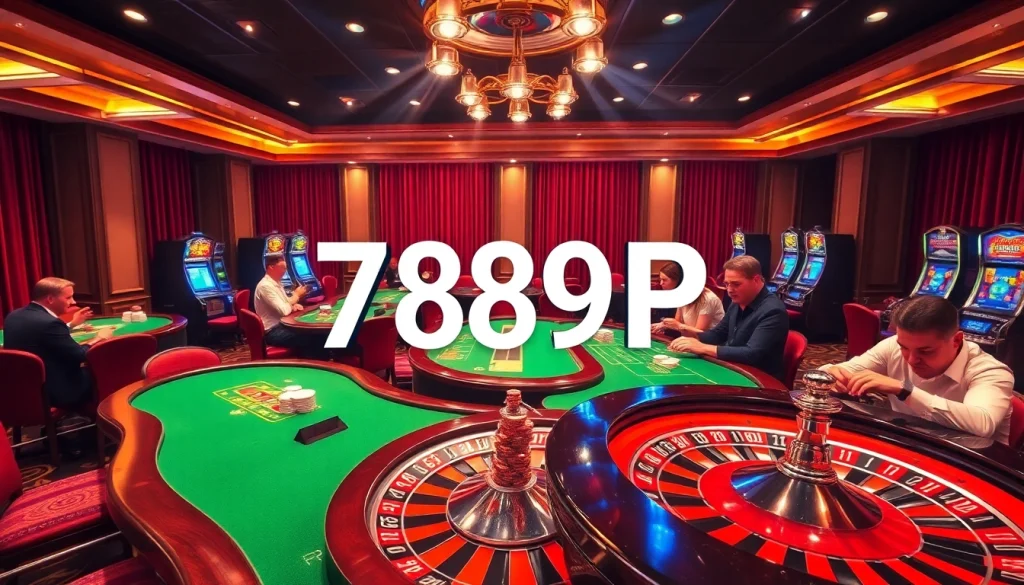 Experience a thrilling gaming atmosphere at 789P casino with vibrant tables and excited players.