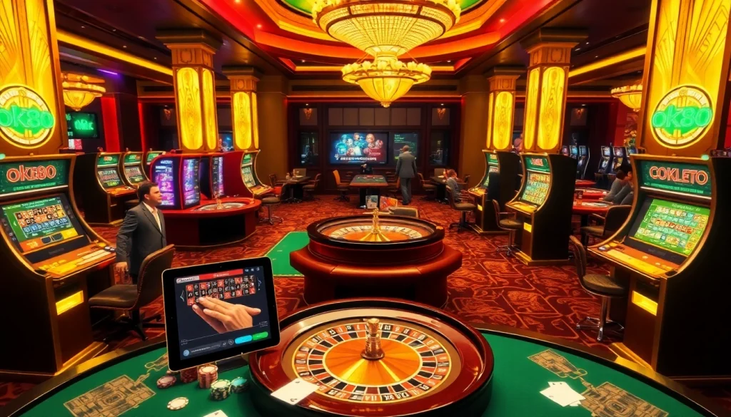 Gamblers at a luxurious casino table enjoying their time with ok88 gaming.