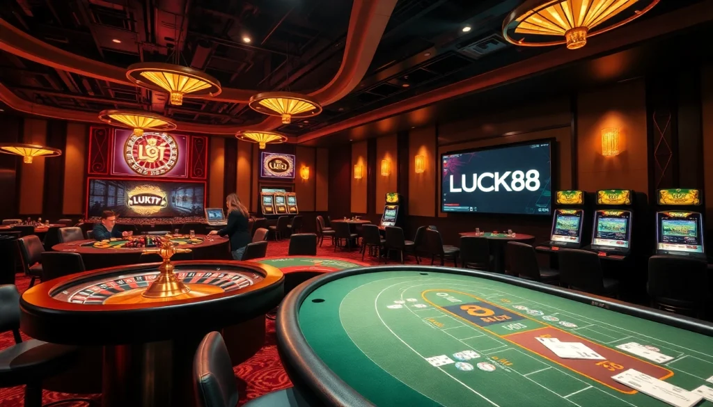 Người chơi tận hưởng các trò chơi cược cao trong một môi trường casino LUCK8 đầy hứng khởi và sang trọng.