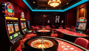 Experience the thrill of gaming at MM88 with vibrant slot machines and roulette.