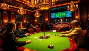 Play high-stakes poker at Go8.com in a luxurious casino featuring vibrant games and excitement.