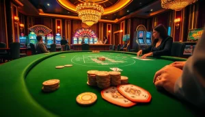 Cảnh chơi poker hấp dẫn thể hiện sự phấn khích của BetVIP, với các chip poker và những lá bài sống động trên bàn casino sang trọng.