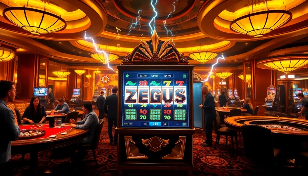 Rasakan kegembiraan mesin slot Zeus di tengah suasana kasino yang penuh aksi mendebarkan.