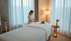 High-quality 출장마사지 therapy setup in a luxurious hotel room, showcasing relaxation and professionalism.