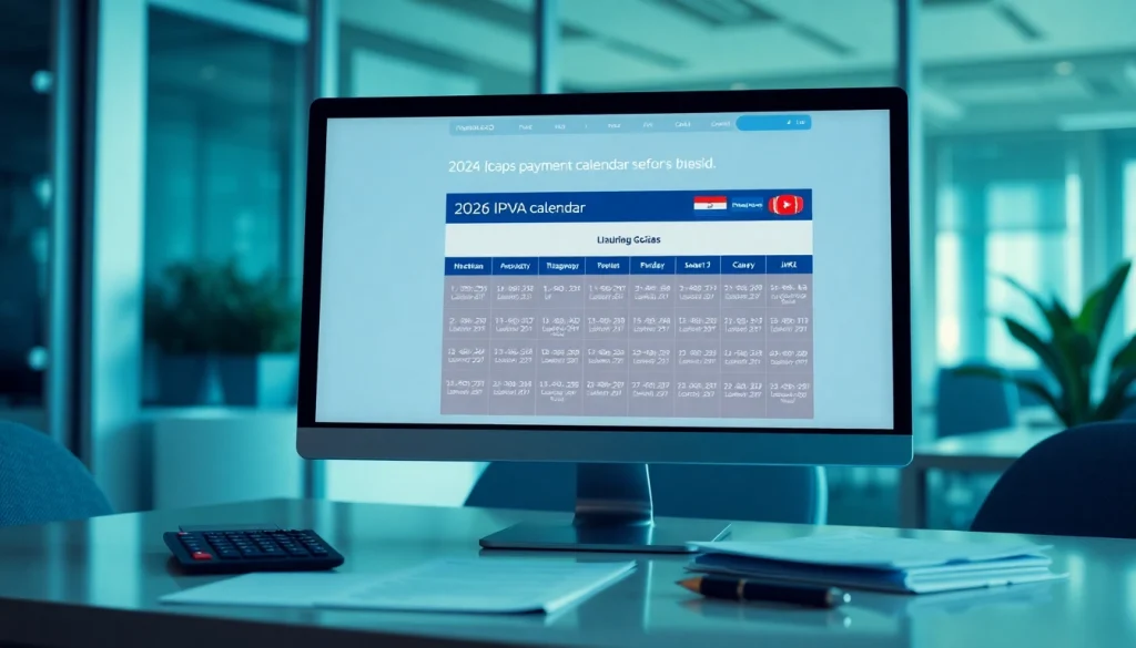 Detran GO 2026 IPVA payment calendar displayed on a modern office computer.