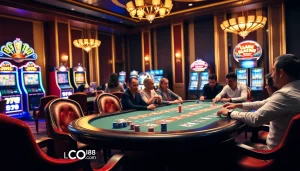 Experience thrilling poker games at LC88.COM with vibrant casino tables and professional gameplay.