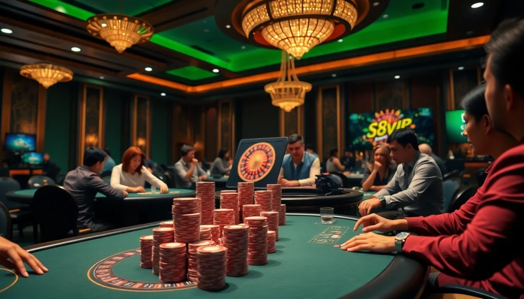 Experience the thrill of s88vip gaming with poker chips and vibrant casino tables.