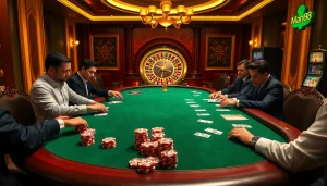 Man88 poker table scene featuring elegant gameplay and luxury casino elements.