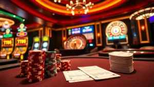 Experience the thrill of TT88 poker action at a luxurious casino table with vibrant chips and cards.