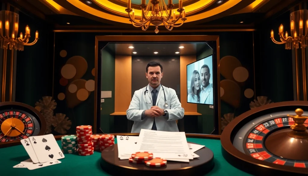 Anal fissure treatment in a luxurious casino setting combines telehealth consultations with gambling elements.