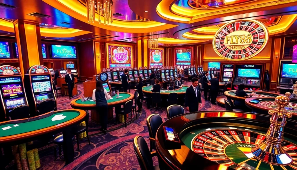 Experience thrilling casino action at FLY88 with vibrant games, excited players, and professional dealers.