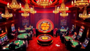 Players enjoying thrilling games at 555win casino with vibrant roulette and poker tables.
